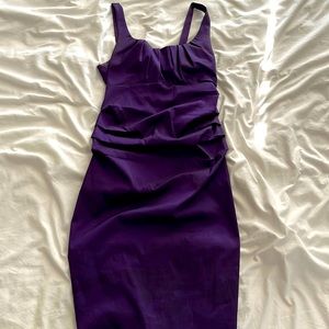 Purple rouched midi dress